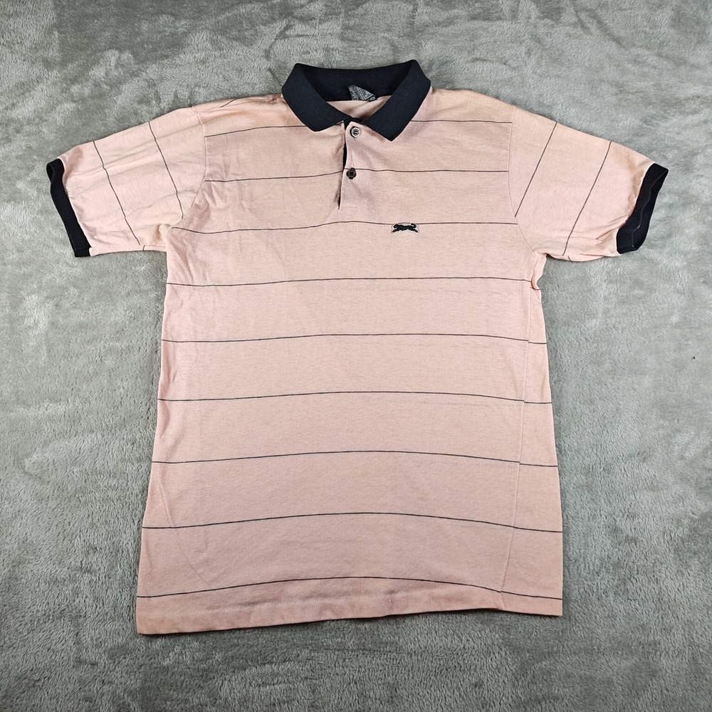 Vintage Le Tigre Polo Shirt Men Large Pink Black Striped Preppy Classic Made USA